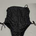 Yonique Women Strapless One Piece Swimsuit Tummy Control Bandeau Bathing Suit Cheeky Swimwear (Large, Black Dot)