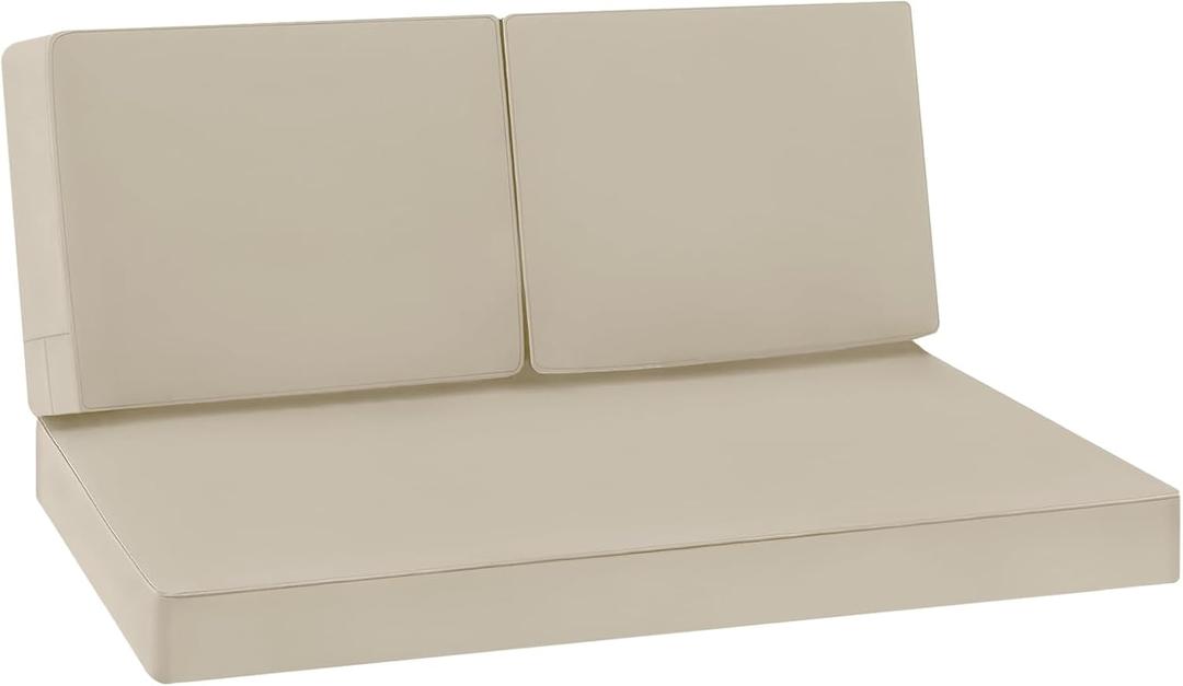 Favoyard Outdoor Loveseat Cushion Set 46 x 26 Inch Waterproof & 3-Year Fade Resistant Patio Furniture Cushions with Removable Cover, Ties and Hidden Zipper for Sofa Bench Couch Pads Set of 3, Beige