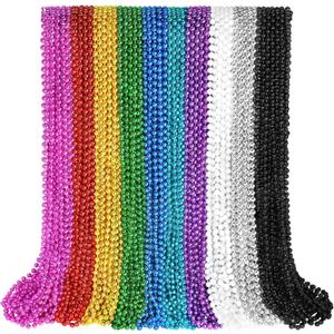 100 PCS Mardi Gras Beads Necklaces, 10 Colors 33 Inch Colorful Bead Necklaces Bulk Party Beads Necklace Round Beaded Necklaces for Mardi Gras, St. Patrick's Day, Christmas, Carnival Party Favor