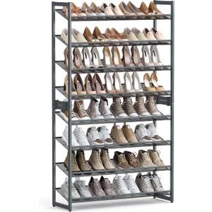 SONGMICS Shoe Rack, 8-Tier Shoe Organizer, Metal Rack for Garage, Set of 2, 4-Tier Stackable Shelf, with Adjustable Flat or Angled Shelves, 32-40 Pairs, Charcoal Gray ULMR08GB