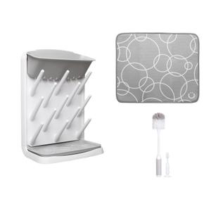 Ubbi Vertical Bottle Drying Rack, Bottle Brush & Microfiber Drying Mat Bundle, Newborn Baby Essentials, Baby Registry Must Haves, New Parent Gifts, Gray