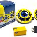 HELLA H31000001 Sharptone 12V High Tone / Low Tone Twin Horn Kit with Yellow Protective Grill, Includes Relay, 2 Horns