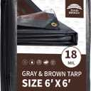 RAINDEWAY 6x6 Feet Super Heavy Duty Tarp 18 Mil, UV Resistant, Weatherproof, Multipurpose Waterproof Poly Tarp with Grommets and Reinforced Edges, Brown/Gray Tarps