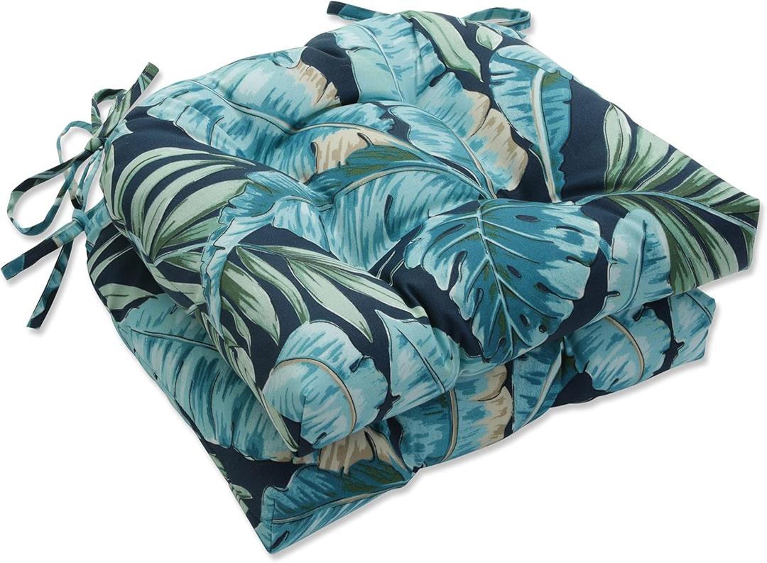 Pillow Perfect Outdoor/Indoor Chair Pads, 17" x 17.5", Blue Tortola Midnight 2 Count