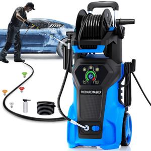 Electric Pressure Washer 4000 PSI Max 3.2 GPM, Smart Power Washer with Touch Screen Adjustable Pressure, 4 Nozzles and Foam Cannon, for Cars, Patio and Floor Cleaning (Blue)