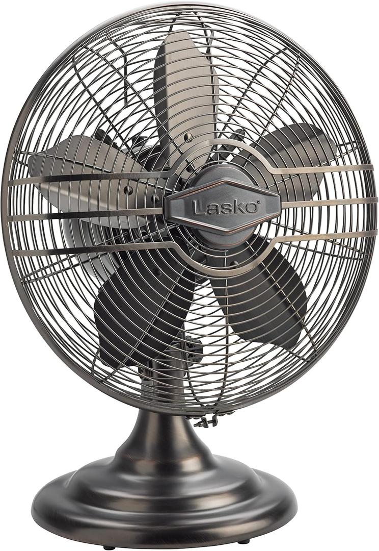 Lasko Oscillating Table Top Fan, Portable, 3 Quiet Speeds, for Bedroom, Kitchen and Office, 17", Bronze, R12210