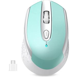 RaceGT USB C Wireless Computer Mouse, 2.4G Silent Cordless Mice for Laptop, Type C Mouse with 6 Buttons and 3 Adjustable DPI for Laptop, Deskbtop, MacBook, PC (mint green)