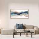 HLNIUC Navy Blue Abstract Framed Canvas Wall Art, Watercolor Wave Line Horizontal Wall Decor, Long Teal Orange Coastal Artwork(40"x20"), Large Neutral Modern Prints for Living Room, Bedroom, Office