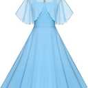 Milreason 1950s Dresses for Women Vintage Goth Swing Cocktail Dress with Pockets and Chiffon Shawl Medium