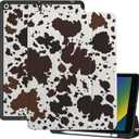 Deokke Compatible with iPad 10.2 inch Case,9th /8th /7th Generation Case(2021/2020/2019) with Pencil Holder Soft TPU Back Auto Sleep/Wake Cover,Cute Aesthetic for Girls Women-Cowhide Cow