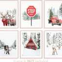 6 Pcs Winter Wall Art Prints Christmas Room Decor Scandinavian Natural Posters Snow Forest Frost Picture Deer Truck Mountain House Photo for Gallery Wall Home Office Nordic Dcor, 8x10", Unframed