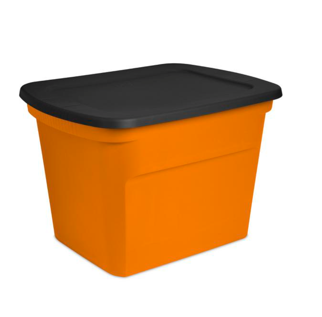 Pack of 18, 18 Gallon Orange & Black Storage Holiday Tote For Seasonal Organization