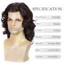 DDHAIR Long Hair Wig for Men Men's Brown Wig Natural Wavy Curly 70s 80s Rocker Cosplay Synthetic Wigs for Halloween Accessory(Brown)