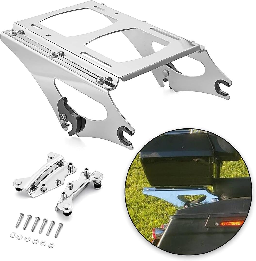WeiSen Two-Up Tour Trunk Mounting Luggage Rack Detachable with Docking Hardware Kit Compatible with Harley Touring Road King Electra Road Street Glide 2009-2013 Chrome
