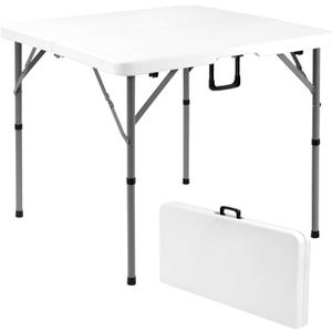Byliable 34" Folding Square Card Table, Portable Heavy Duty HDPE Fold-in-Half Folding Table with Carrying Handle for Indoor/Outdoor Use Ideal for Picnic, Camping, Parties, White, 34IN
