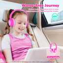 iClever BTH22 Kids Bluetooth Headphones, 60H Play Time, 74/85 dBA Safe Volume, Bluetooth 5.4, USB C, Over Ear Kids Headphones Wireless with Mic AUX Cord for iPad/Tablet/Travel, Blossom Pink