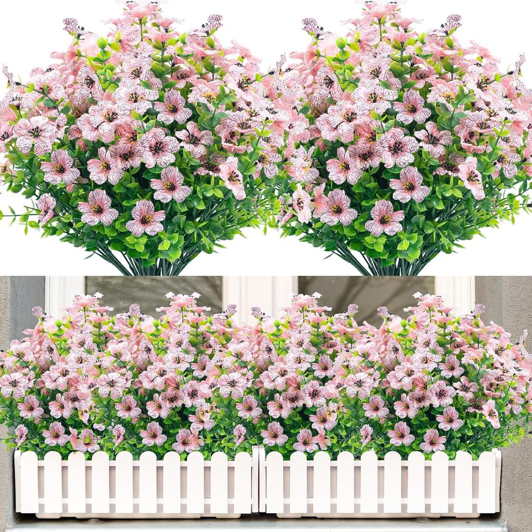 Artificial Outdoor Fake Flowers,20 Bundles Outside Fake Flower UV Resistant No Fade Outdoor Faux Plastic Plants Flowers Home Garden Porch Patio Decor(Pink)