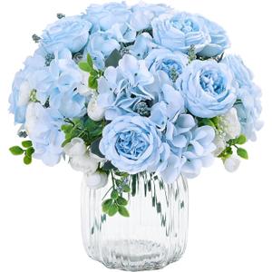 MARTINE MALL 2 Packs Peonies Artificial Flowers, Blue Artificial Peonies, Silk Peonies Flowers Fake Peonies Artificial Flowers Peonies Bouquet for Centerpiece Table Wedding Party Home Decor