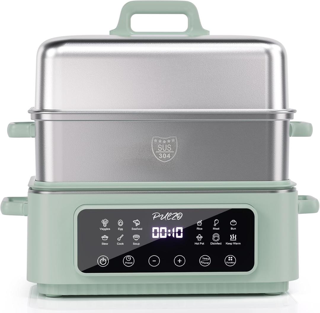 18QT Electric Food Steamer for Cooking, 2-Tier 304 Stainless Steel Tray
12-in-1 Steamer, 6H Keep Warm, 24H Preset Timer, 1200W Fast Steam for Veggies, Dishwasher Safe, BPA-Free, Boil-dry Safe