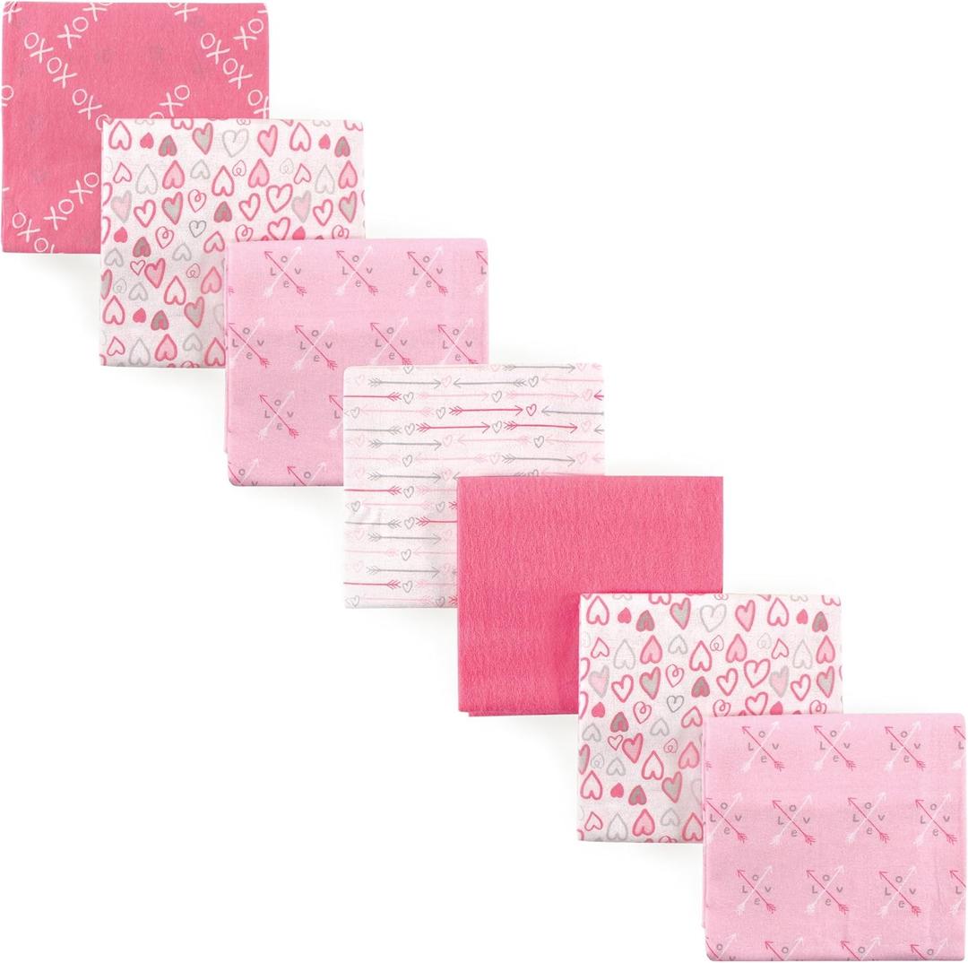 Luvable Friends Unisex Baby Cotton Flannel Receiving Blankets, Love 7-Pack, One Size