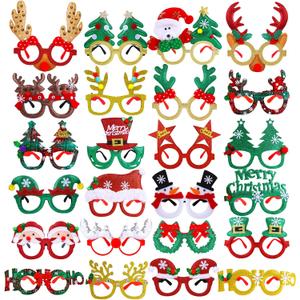 Aneco 24 Pack Christmas Costume Glasses Frames - Party Glitter Ornaments, Santa Snowman Eyewear for Creative Funny Christmas Party