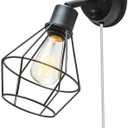 GLOBE Electric 65291 1-Light Plug-in or Hardwire Industrial Cage Wall Sconce, Matte Black Finish, On/Off Rotary Switch, 6ft Clear Cord, Wall Lights for Bedroom, Bulb Not Included