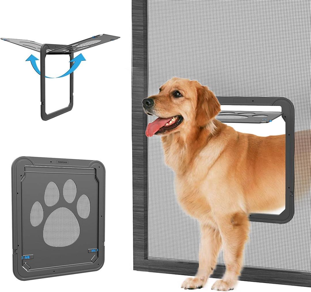 NAMSAN Dog Screen Door, Flap Opening 12 x 14 inches, Dog Door for Screen Door, Magnetic Self-Closing Large Pet Door for Sliding Door, Screen Door with Doggie Door Built in, Lockable, Black
