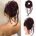 HOOJIH Messy Bun Hair Piece, Super Long Tousled Updo Bun Extensions Wavy Wrap Ponytail Hairpieces Scrunchies with Elastic Hair Band for Women HB007 Grace - WineRed