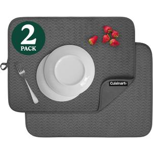 Cuisinart Dish Drying Mats for Kitchen Counter - (2) 18" x 24" Ultra Absorbent Dish Drying Mat XL - Foldable, Machine Washable, Fast Drying Dish Mat (Geostripe) (Dark Gray)