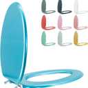 BLOFDE Elongated Toilet Seat Wood Toilet Seat Prevent Shifting with Zinc Alloy Hinges American Standard Size Toilet Seat Easy to Install also Easy to Clean (Elongated, Sapphire Blue)