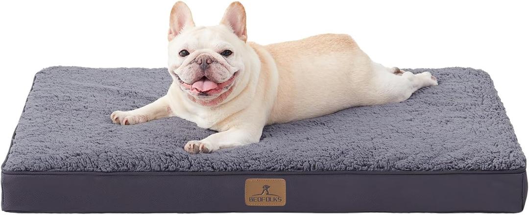Bedfolks Orthopedic Dog Bed for Large Dogs - Egg Foam Dog Crate Bed with Removable Waterproof Cover, Pet Bed Mat Suitable for Dogs and Pets Up to 50 lbs (35 x 22 x 3 inches, Dark Grey)
