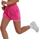 PINSPARK Athletic Shorts for Women High Waisted Workout Short 2 in 1 Running Shorts Gym Shorts with Zipper Pockets (Pink, S)