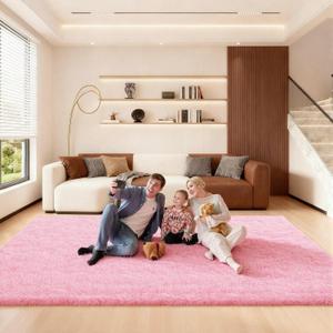 Pink Rugs for Living Room, Large Fluffy 6x9 Area Rugs for Bedroom, Fuzzy Shag Soft Non-Slip Carpet for Kids Girls and Boys Nursery Dorm Indoor Room Home Decor (6ft X 9ft, Pink)