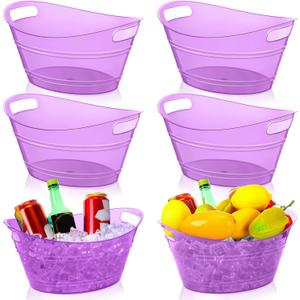 meekoo 6 Pcs Plastic Ice Buckets Bulk with Handles 4.5L Oval Storage Tub Large Capacity Ice Drink Bucket for Party Bar Wine Beer Champagne Beverage Bottle Cooler (4.5 L,Purple)