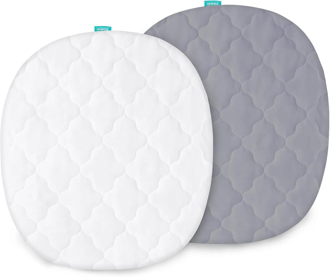Bassinet Mattress Pad Cover Waterproof, Fits 21*24 Graco Pack 'n-Play Dome LX Bassinet Mattress, Ultra Soft Breathable, White and Grey