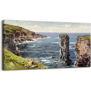 crmotu Coastal Landscape Wall Art, Coastline Mountain Cliff Scenery Canvas Painting, Ocean Nature Scenic Rustic Home Decor, Nautical Large Wall Decor Living Room Bedroom Art Prints 20X40 In (40L" x 20W", Breathtaking Coastal View)