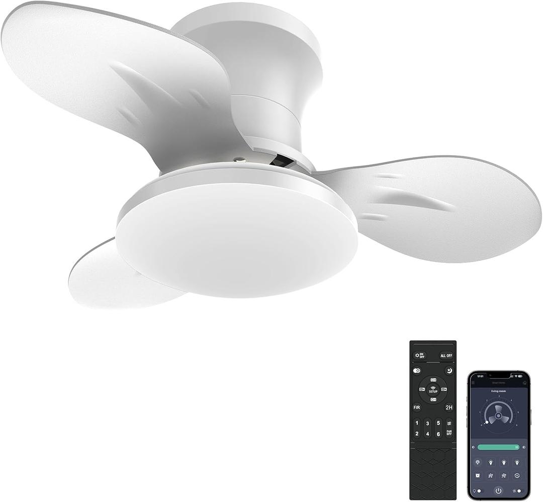 22inch Ceiling Fans with Lights, 6-Speed Reversible DC Motor, Dimmable LED Light, 3CCT, Quiet Operation, for Kitchen Bedroom Dining Room Patio (White)