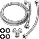 4Ft Steam Dryer Hose Kit by Puxy Blue Includes 4Ft Braided Stainless Steel hose with 90 Degree Elbow, 1Ft Inlet Adapter Hose, Y-connector - Burst Proof Line Fit for All Steam Dryers