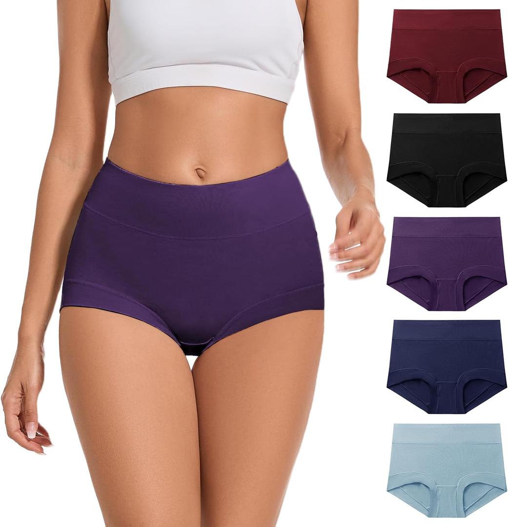 ALLBASE 5 Pack Womens Cotton High Waisted Full Coverage Underwear(Regular & Plus Size) (Blue, XL)