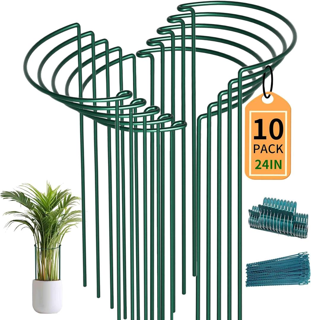 TCBWFY 10 Pack Garden Supports for Plants Metal 10" Wide x 24" High Interlock Half Round Garden Plant Support Ring Border Support Plant Support Ring Cage for Rose Flowers Vine Tomato