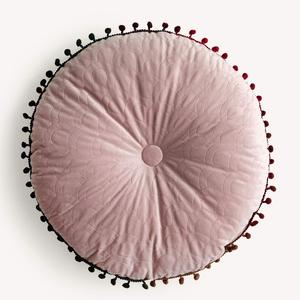 vctops Velvet Soft Round Chair Pads Cute Gradient Pom Pom Indoor Dining Chairs Cushion (Pink, Diameter 16")