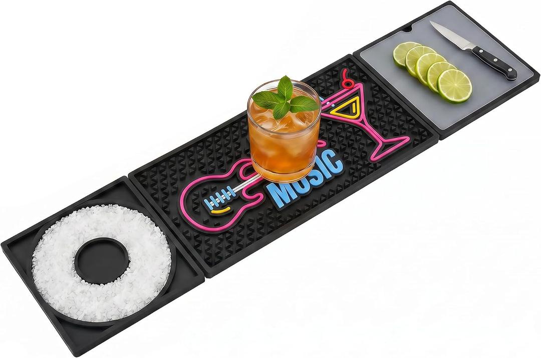 24x6 Trifold Bar Mat with Cutting Board,Music Pattern
