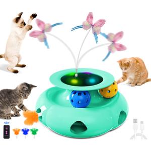 Cat Toys Interactive Rechargeable 3in1 Whack a Mole Cat Toy, Fluttering Butterfly, Track Balls, Touch Activated Automatic Kitten Toys for Indoor Cats (Green)