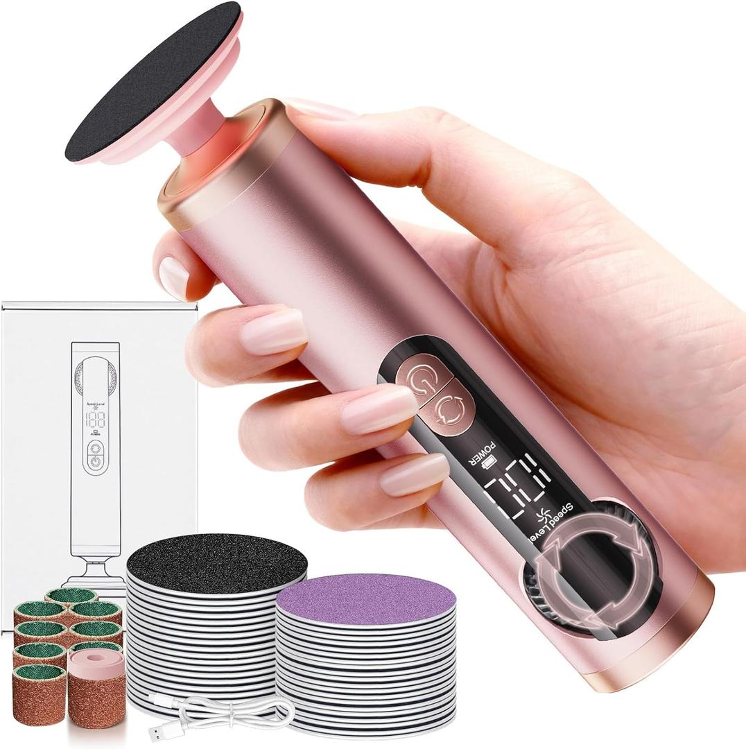 Electric Foot Callus Remover Rechargeable, Professional Pedicure Tools for Feet with 40PCS Sandpaper Discs, Adjustable Speed Heel Scraper for Cracked Heels, Foot Care Scrubber File for Dry Dead Skin (Rose Pink)