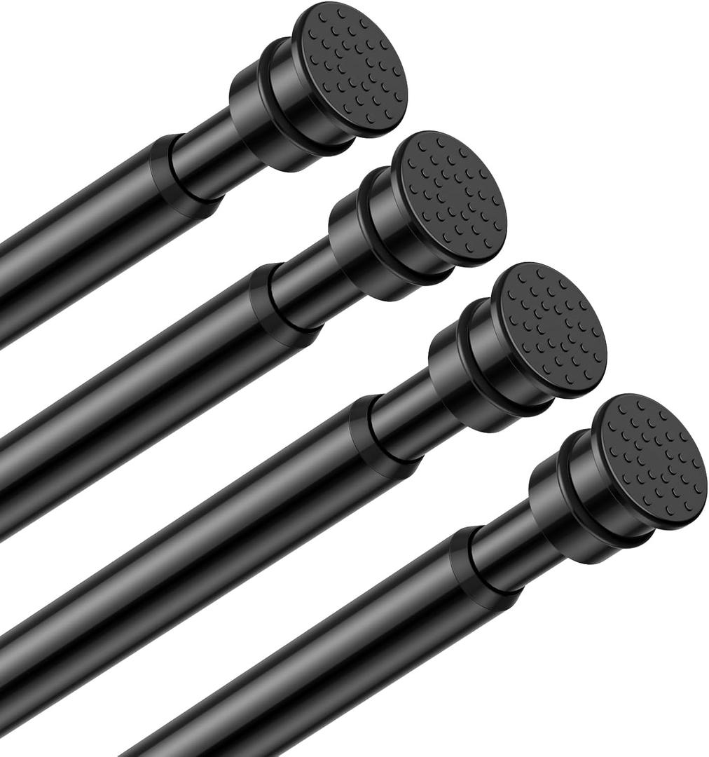 Tension Curtain Rod 26 to 48 Inch Adjustable Tension Rods 4 Pack Expandable Spring Tension Rod Black No Drilling for Closet Kitchen Cupboard Wardrobe Door Bookshelf DIY Projects