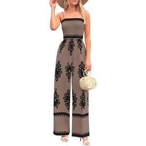 PRETTYGARDEN Women's Summer Boho Jumpsuits One Piece Beach Vacation Outfits Spaghetti Strap Wide Leg Pants Rompers,  L