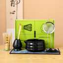 Matcha Set Matcha Whisk Matcha Bowl With Water Ladle Matcha Whisk Holder Tea Making Kit.Japanese Tea Set(7pcs)+1SpoonCeladon Blue gift set (Black spots)