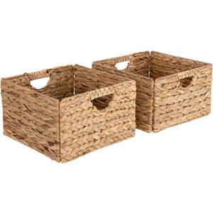 Seville Classics 2-Pack Handwoven Water Hyacinth Storage Cube Baskets, 2-Piece Basket Set