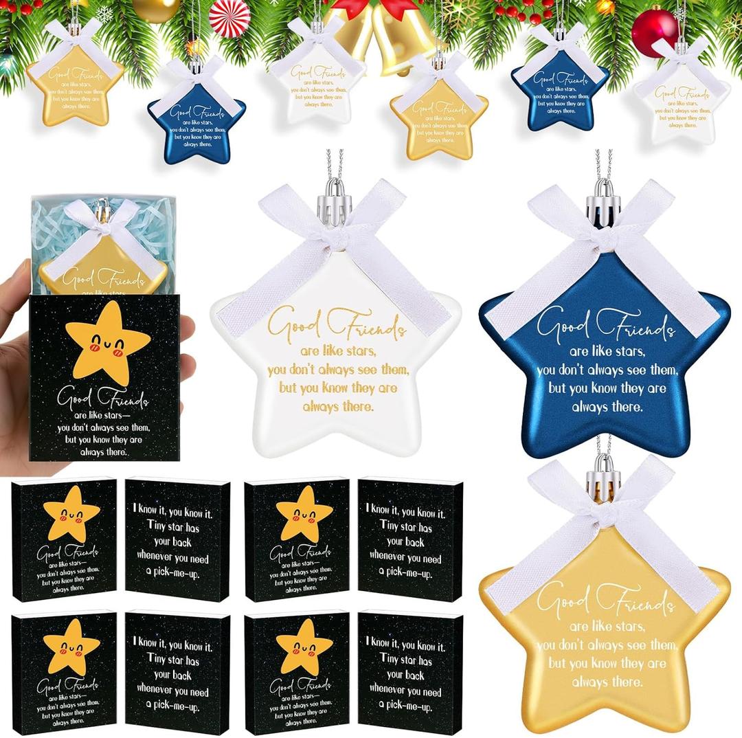 Jenaai 24 Sets Friendship Christmas Ornaments Bulk Good Friends Are Like Stars Christmas Gifts Friendship Gifts with Thank You Box Hanging Xmas Tree Decor for Best Friends Bestie Birthday Decorations