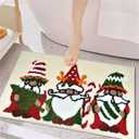 Quimoy Christmas Bathroom Rugs, Non Slip Washable Gnome Bath Mat, Cute Gnome Beige Bath Rug for Christmas Winter Bathroom Decor